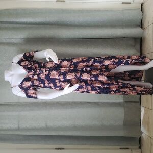 Lunik Navy Floral wrap Dress Casual cold shoulder floralmaxi spaghetti strap SzM